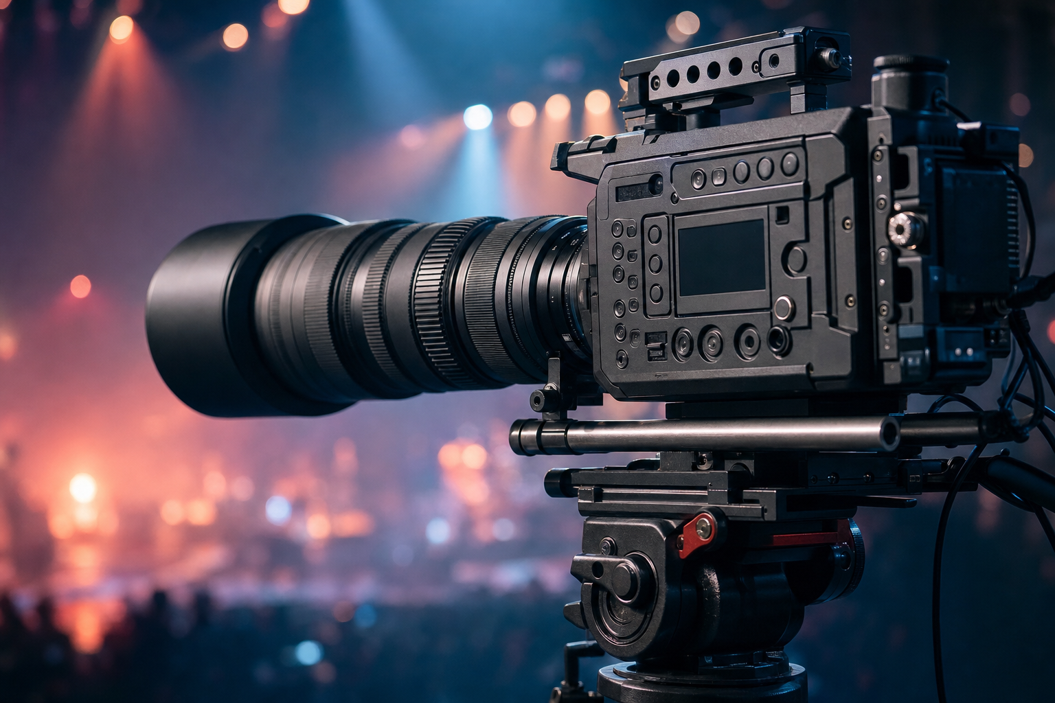 Camera cinema con teleobiettivo durante un concerto